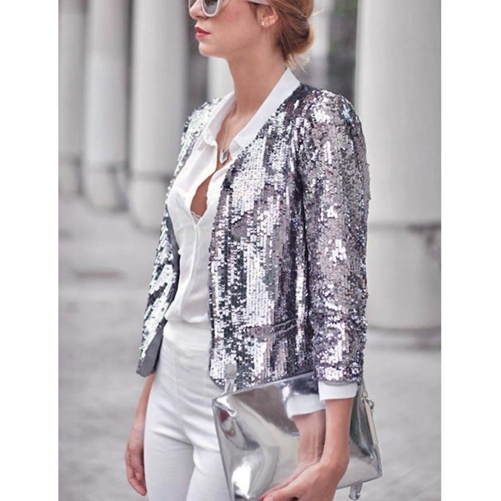 Anna Cai sequin open blazer